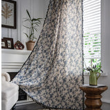 Popxstar Vintage Semi-Blackout Windows Curtains for Bedroom Drapes in Living Room Country Floral Tassel Length Farmhouse Home Decoration