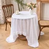 White Embossed Lace Tablecloth Polyester Ruffled Edge Table Cover Elegant Hollow Out Table Cloth for Home Party Wedding Decor