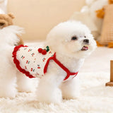 Pet Cherry Print Spaghetti Strap Dress Ruffle Hem Mini Princess Skirt Thin Summer Clothes For Small Dogs Cats Bichon Teddy