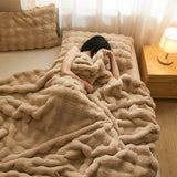 Thickened Faux Rabbit Fur Throw Blanket Cozy Plush Fuffy Bubble Blanket for Living Room Bedroom Home Decor Luxury Sofa Cover