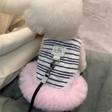 Cute Stripe Puppy Tutu Skirt Airy Mesh Ruffle Hem Sleeveless Dress For XS-XL Tiny Dogs Daily Photo Party Costume