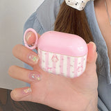 Popxstar  Lovely Pink Stripe Suitable Girl Wireless Bluetooth Earphone Case Protection Cover For Apple AirPods 1 2 3 4 Pro 2 Soft Shell
