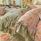 3/4Pcs Bedding Set Korean Country Style Purple Ruffle Duvet Cover Bed Sheets With Pillowcase Double Bed Linen Cotton Four-Season