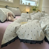 3/4Pcs Bedding Set French Bow Lace Romantic And Cute Girls' Bedroom Bedding Set Queen Bed Sheets Pillowcase Duvet Cover Flat