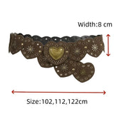 Popxstar Brown Pinned Belt Y2k Accessories Decorated with White Love Hearts Bohemian Style Retro PU Leather Waist Belt for Girls