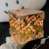 3D Cloud Tulip LED DIY Flower Sea Night Light Mirror Table Lamps Bedroom Ornaments Decoration Mirror Table Lamps Bedside Gift