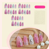Popxstar  30Pcs Blush Pink False Nails Y2K Girls Charms Manicure Almond Press On Nails Silver Star Designers Full Cover Fake Nails Art