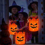Popxstar LED Light Halloween Trick or Treat Bucket Pumpkin Candy Bags Collapsible Halloween Basket for Thanksgiving Party Gift Basket
