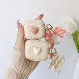Popxstar Ribbon Lattice Bowknot with Pearl Keychain Cover For Apple AirPods 2 Pro 3 3rd generation Shockproof Earphone Case For AirPods 4