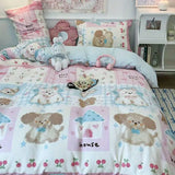 Popxstar Kawaii Bedding Set for Kids Ins Twin Queen Size Duvet Cover Flat Sheet Pillowcase No Filler Girls Boys Home Totel Bed Linens