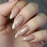 Popxstar 24pcs Pink French Stilettos Fake Nails Starlight Design False Nail Almond Full Cover Press on Nails Simple Datachable Finished