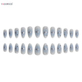 Popxstar  Y2K Girls Almond Fake Nails Gradient Blue Press on Nail Star Printed Full Cover Wearable False Nails Tips for Women DIY Manicure