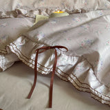 Popxstar  100% Cotton Pastoral Floral Print Ruffles Bow Princess Bedding Set Queen King Duvet Cover Set Bed Sheet/Fitted Sheet Pillowcases