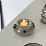 Popxstar  Modern Electroplated Ceramic Silver Candlestick Ornaments Round Candle Pedestal Ins Style Desktop Home Decoration