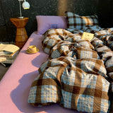 Popxstar  High Quality Beauty Bedding Set Plaid Duvet Cover Bed Sheet Set With Pillowcases Adult Dormitory Queen Size Winter Home Decor