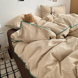 Cotton Double Gauze Bedding Sets Striped Grinkled Muslin Duvet Cover Bed Flat Sheet Pillowcases Bed Linens Students Bedroom