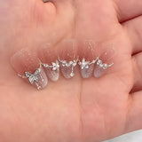 Popxstar  10pcs Handmade Nails Tips Blush Smudge Design Mid-length Oval Fake Nail Art Wearable Rhinestone Butterfly Press on False Nails
