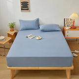 Popxstar Washed Cotton Mattress Covers with Elastic Band Solid Color Fitted Sheet Soft Comfort Mattress Protector Queen King Size Bed 1pc