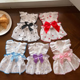 Summer Princess Dog Clothes Cute Heart Print Bow Dress for Chihuahua Puppy Sweet Skirt Cotton Dress for Girl Dog Pet Costume