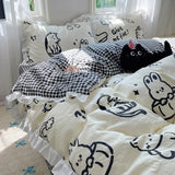 Popxstar Blue Floral Ruffle Duvet Cover Set Queen Flower Leaf Comforter Covers 4Pcs Soft Luxury Pastoral Garden Washed Cotton Bedding Set