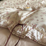 Popxstar  100% Cotton Pastoral Floral Print Ruffles Bow Princess Bedding Set Queen King Duvet Cover Set Bed Sheet/Fitted Sheet Pillowcases