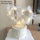 Popxstar Feather Heart Cake Topper LED Light Angel Feather Cake Toppers For Wedding Birthday Party Cake Decoration Valentine's Day Gifts