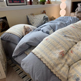 3/4Pcs Bedding Set Korean Lace Trim Purple 2-Seater Bed Down Duvet Cover Queen Sheets Bed Linen Cotton Full-Size Four-Season
