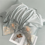 Popxstar High-End Floral Embroidery Green Red Bedding Set Luxury Egyptian Cotton Solid Duvet Cover Flat or Fitted Bed Sheet Pillowcases