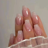 Popxstar 24pcs Gradient Fake Nails French Ballerina Nail Waterproof Faux Medium Coffin false nails Fingernails Press on Nails Tips
