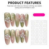 Popxstar  Gradient Pink/Green Fake Nails 10Pcs Handmade Press On Nails 3D Flower Designs Long Almond False Nails Patches for Manicure
