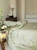 Popxstar  Flowers Embroidery Luxury Bedding Set 600TC Lyocell Bamboo Fiber Soft Silky Duvet Cover Flat/Fitted Bed Sheet Pillowcases 4Pcs