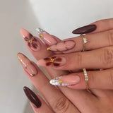 Popxstar 24pcs White Flower Fake Nail Tips Ins Yellow Pink Blush False Nails Wearable Full Cover European Almond Shaped Press on Nails