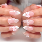 Popxstar Blush Pink False Nails Bowknot Diamond Pearl 3D Design Press on Nail Tips with Harmless Smooth Edge Nails Woman DIY Fake Nails