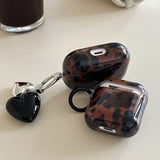 Popxstar  korea luxury amber colour gloss earphone case for airpods 4 3 2 1 pro 2nd wireless bluetooth charging box 3D love heart pendant