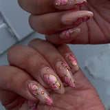 Popxstar 24pcs White Flower Fake Nail Tips Ins Yellow Pink Blush False Nails Wearable Full Cover European Almond Shaped Press on Nails