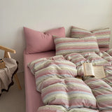 Plaid printing skin-friendly and comfortable double-layer yarn small fresh printing four-piece set, dormitory