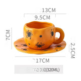 Popxstar  Creative Halloween Ceramic Mug Disc Set Household Kitchen Coffee Cup Plates Pumpkin Bat Milk Oat Breakfast Cup Set Festival Gift
