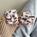 Popxstar  Luxury Pink Leopard Print Winter Plush Earphone Case For AirPods 1 2 3 4 Pro 2 Bluetooth Headset Protective Shell With Keychain