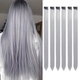 Popxstar 6pcs/pack Colored Party Highlights Clip in Hair Extensions for Girls 22 inches Multi-colors Straight Hair Synthetic Hairpieces