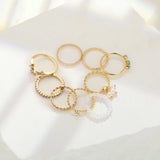 Popxstar Bohemian Butterfly Pearl Rings Set for Women Shine Pearl Gothic Vintage Plated Retro Rhinestone Simple Finger Jewelry Gift