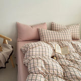 Plaid printing skin-friendly and comfortable double-layer yarn small fresh printing four-piece set, dormitory