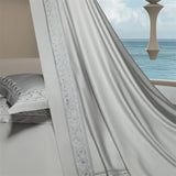 Popxstar  1400TC Egyptian Cotton Silky Luxury Wide Edge Embroidery Grey Bedding Set Duvet Cover Bed Sheet/Fitted Sheet Pillowcases 4Pcs