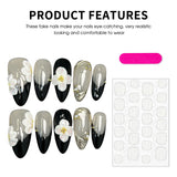 Popxstar  10Pcs Handmade Press On Nails Simple DIY Manicure Almond Black French Tips Fake Nails 3D White Flower Designs False Nails Art