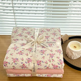 Popxstar  Ins floral print Bedding set knitted cotton Flat sheet set Four pieces duvet cover double layer-yarn 4Pcs lovely Fitted sheet