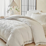 Popxstar  4Pcs Bow Large Tassel Style Bedding Set High Quality Skin Friendly Fabric Bed Sheet/Fitted Sheet Pillowcases Queen King Size