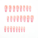 Popxstar 24pcs Artifical Bails With Glue Fake Nail Tips With Design Detachable Press On Nails Long Fake Nail Finished Nail Piece Sticker