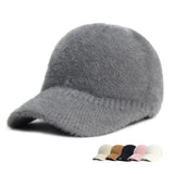 Popxstar New Fashion Fluffy Baseball Cap Men's Knitted Warm Winter Solid Color Casual Elegant  Hairy Fluff Hat