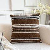 18x18Inch Boho Throw Pillow Covers Chenille Textured Striped 45x45cm Cushion Cover Sofa Pillow Cover for Living Room Home Decor