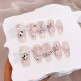 Popxstar 10Pcs Set Blue Handmade Press On Nails Snowflakes Ballet with Rhinestones False Nails Decoration Manicure Fake Nails Tips Art