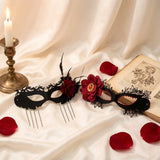 1 Set Party Accessory Dark Gothic Gothic Style Jewelry Red Rose Tassel Masquerade Mask Vintage Adjustable Lace Choker Party